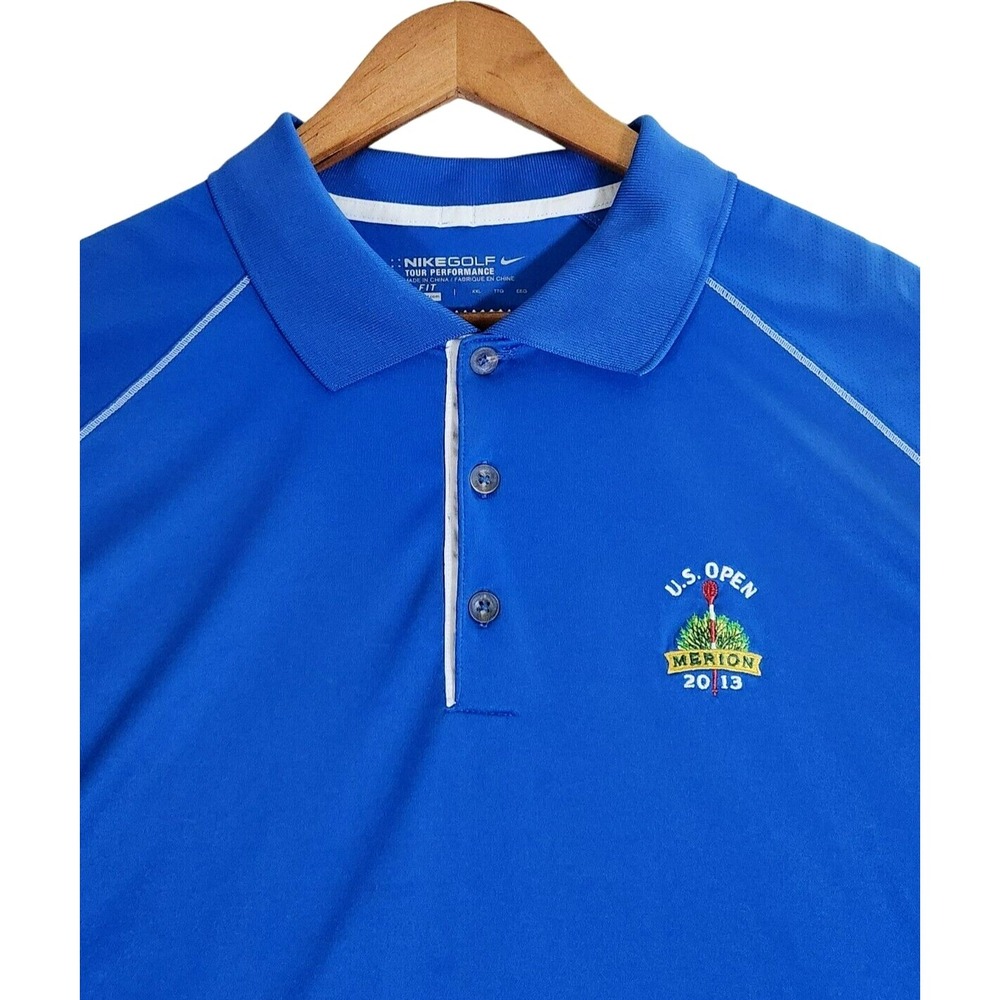 Nike Polo Shirt Men's 2XL Dri-Fit Blue Tour Performance US Open Golf Merion